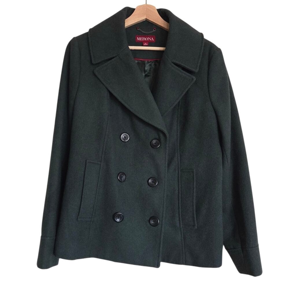 Merona | Double Breasted Wool Blend Peacoat Pockets Lined Warm Forest Green